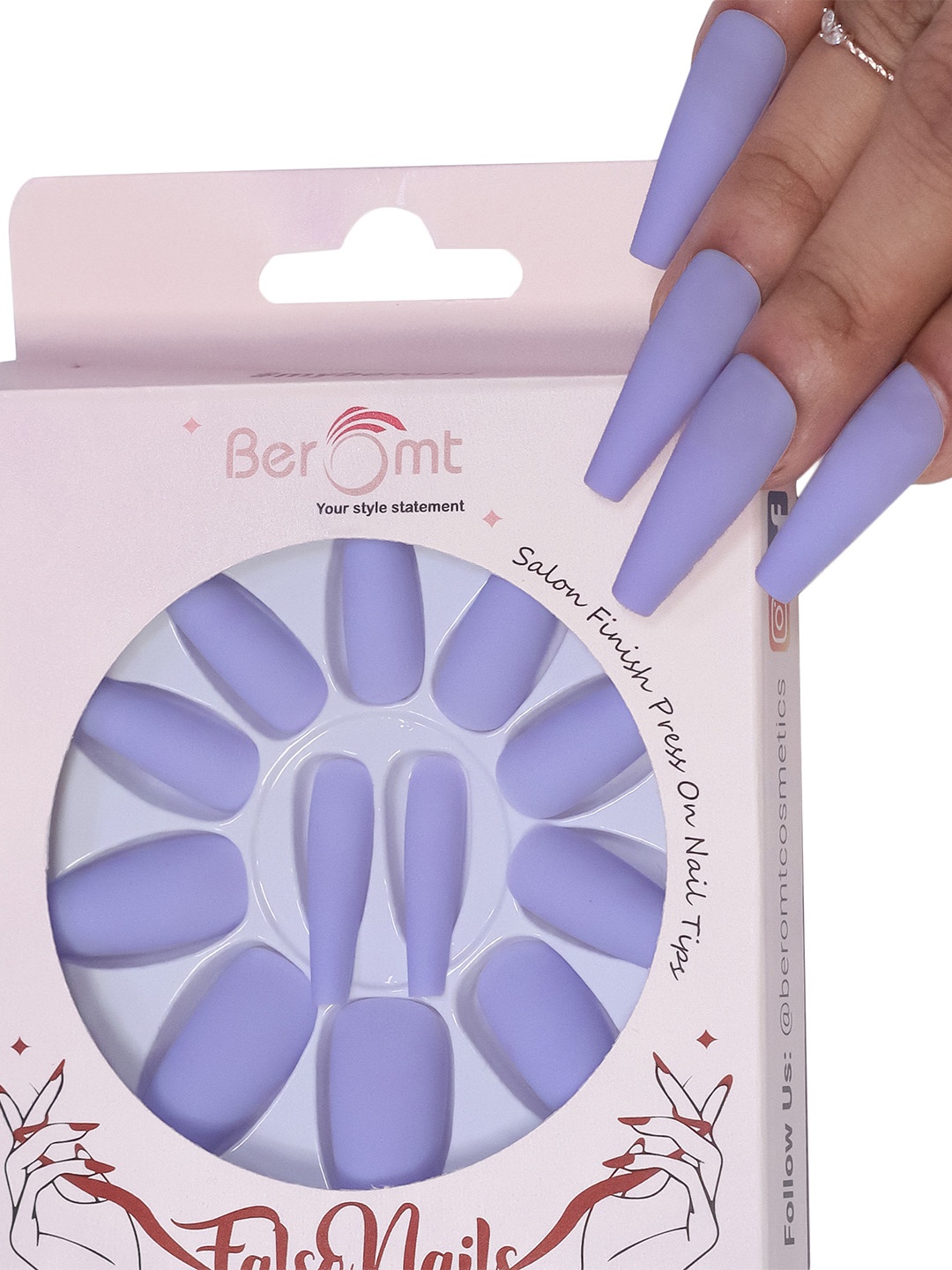 

BEROMT 12 Pcs Long-Lasting Reusable Lightweight Salon Finish Press on Nail Tips-538, Blue