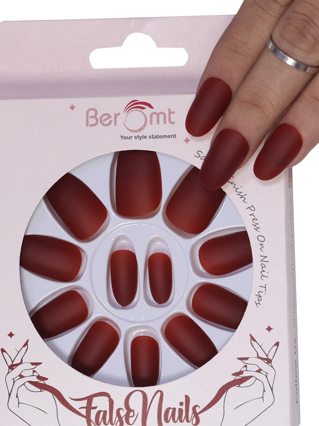 

BEROMT 12 Pcs Long-Lasting Premium Matte Salon Finish Press On Nails - Shade 461, Brown