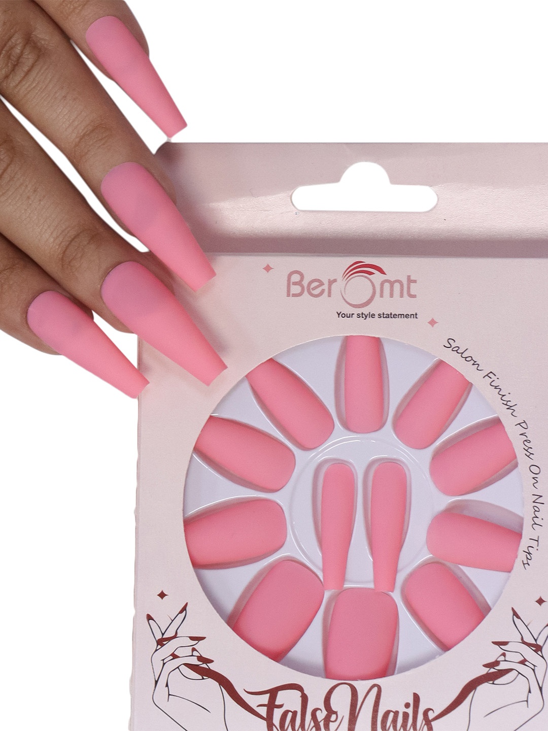 

BEROMT Salon Finish Premium Matte Press-On False Nail Tips Kit - Shade 530, Pink