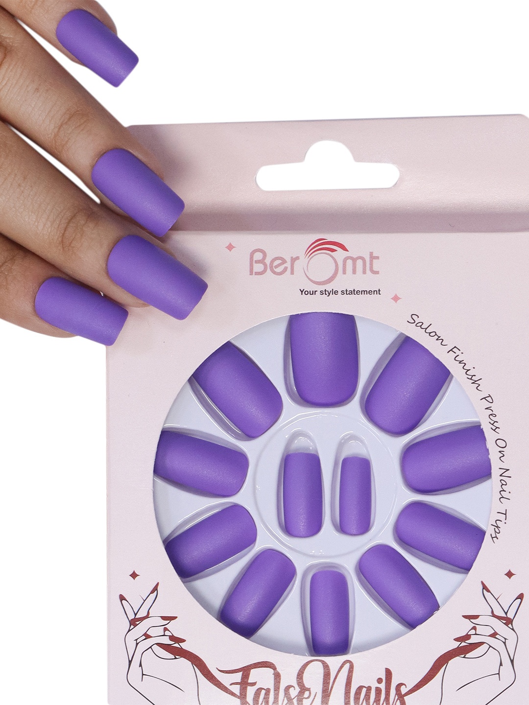 

BEROMT 12 Pcs Long-Lasting Premium Matte Salon Finish Press On Nails - Shade 506, Lavender