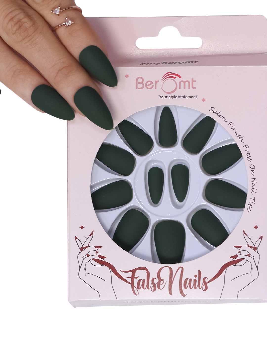 

BEROMT 12 Pcs Long-Lasting Premium Matte Salon Finish Press On Nails - Shade 559, Green