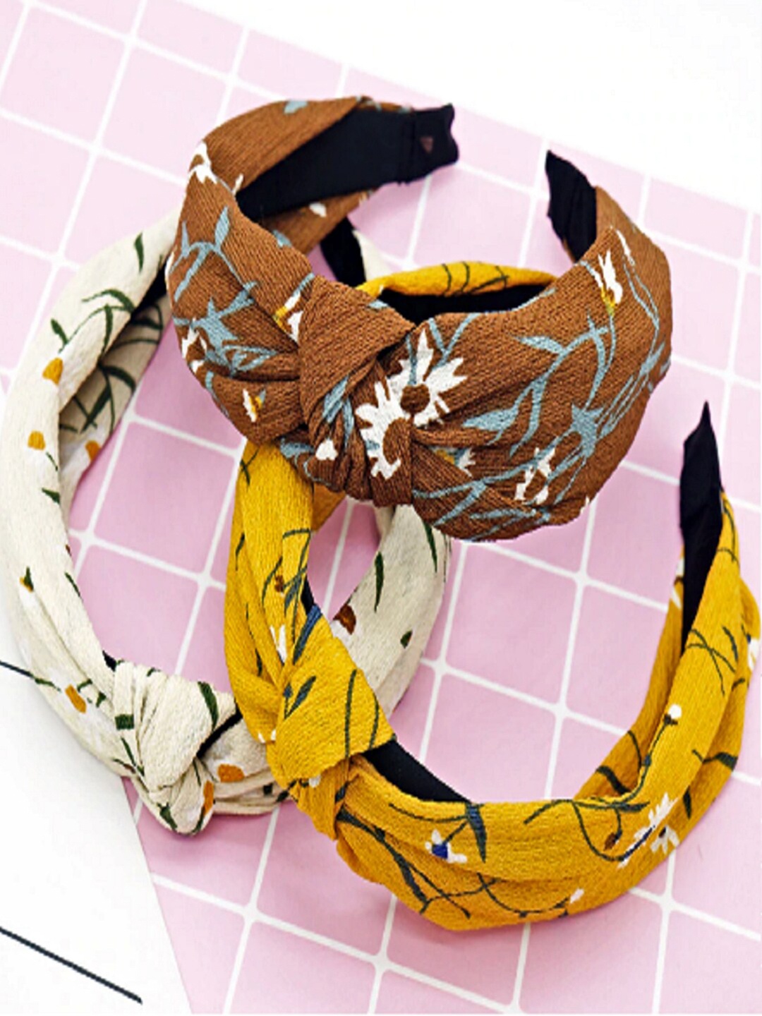 

Proplady Unisex Kids Yellow & Brown Set of 3 Embellished Hairband
