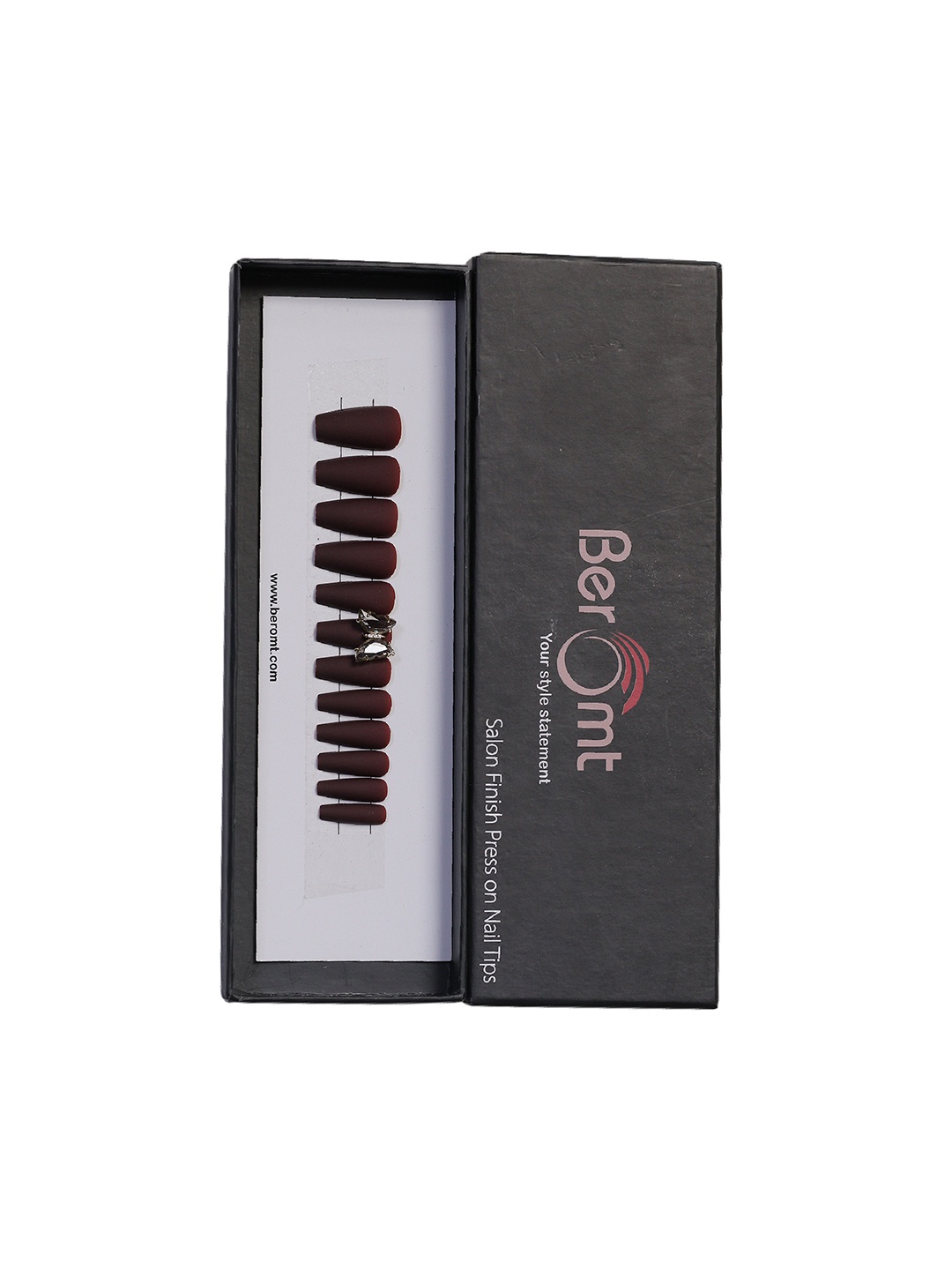 

BEROMT Salon Finish Butterfly Charm Press-On False Nail Tips Kit - Shade BFNC13BFC, Coffee brown