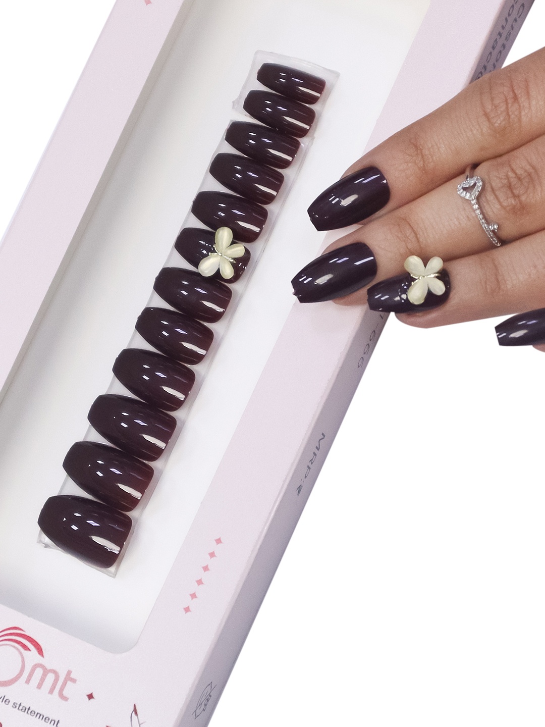 

BEROMT Salon Finish Butterfly Charm Press-On False Nail Tips Kit - Shade BFNC28BFC, Coffee brown
