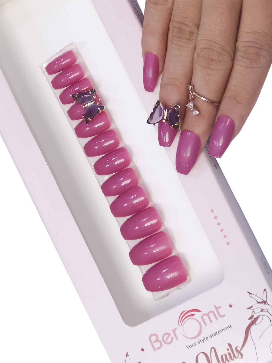 

BEROMT Salon Finish Butterfly Charm Press-On False Nail Tips Kit - Shade BFNC17BFC, Purple