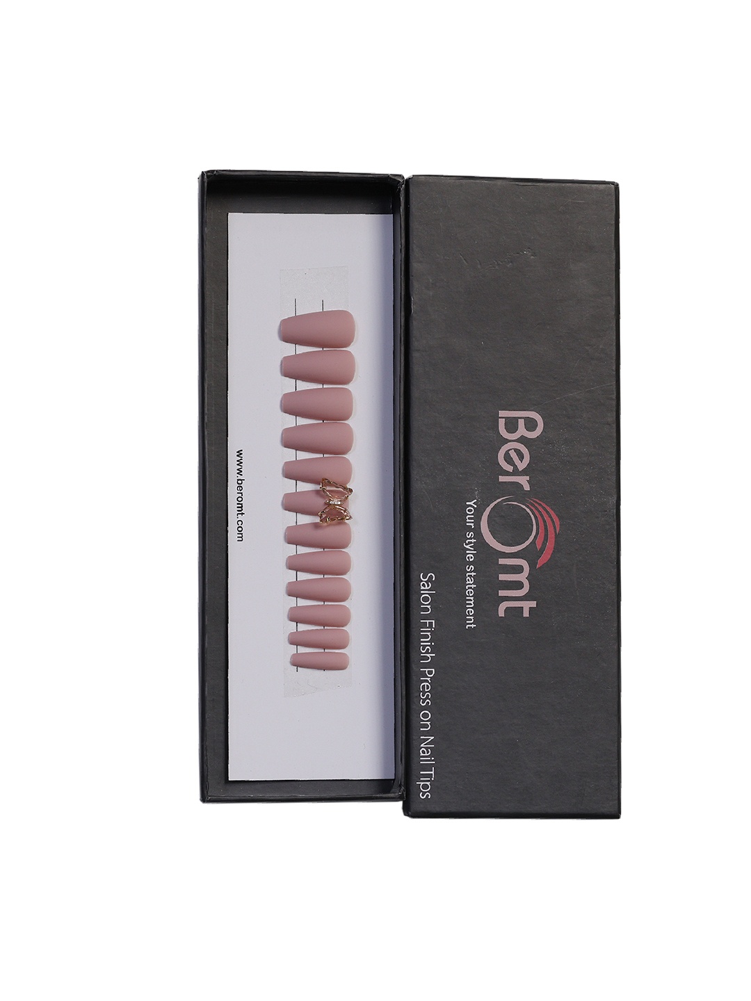 

BEROMT Salon Finish Butterfly Charm Press-On False Nail Tips Kit - Shade BFNC14BFC, Nude