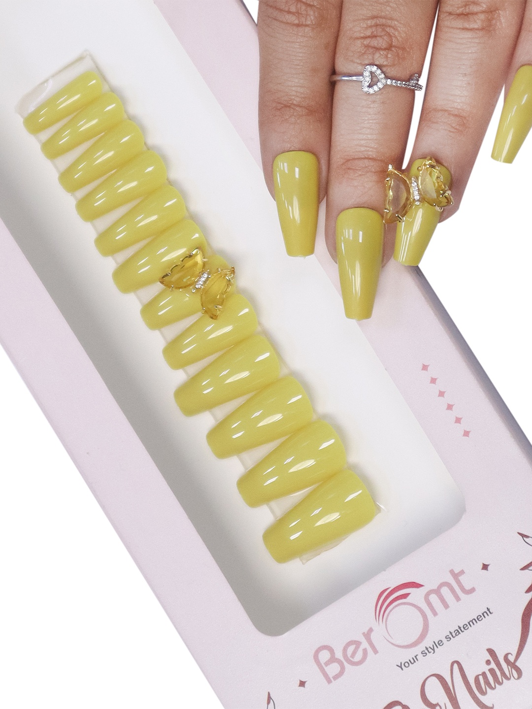 

BEROMT Salon Finish Butterfly Charm Press-On False Nail Tips Kit - Shade BFNC11BFC, Yellow
