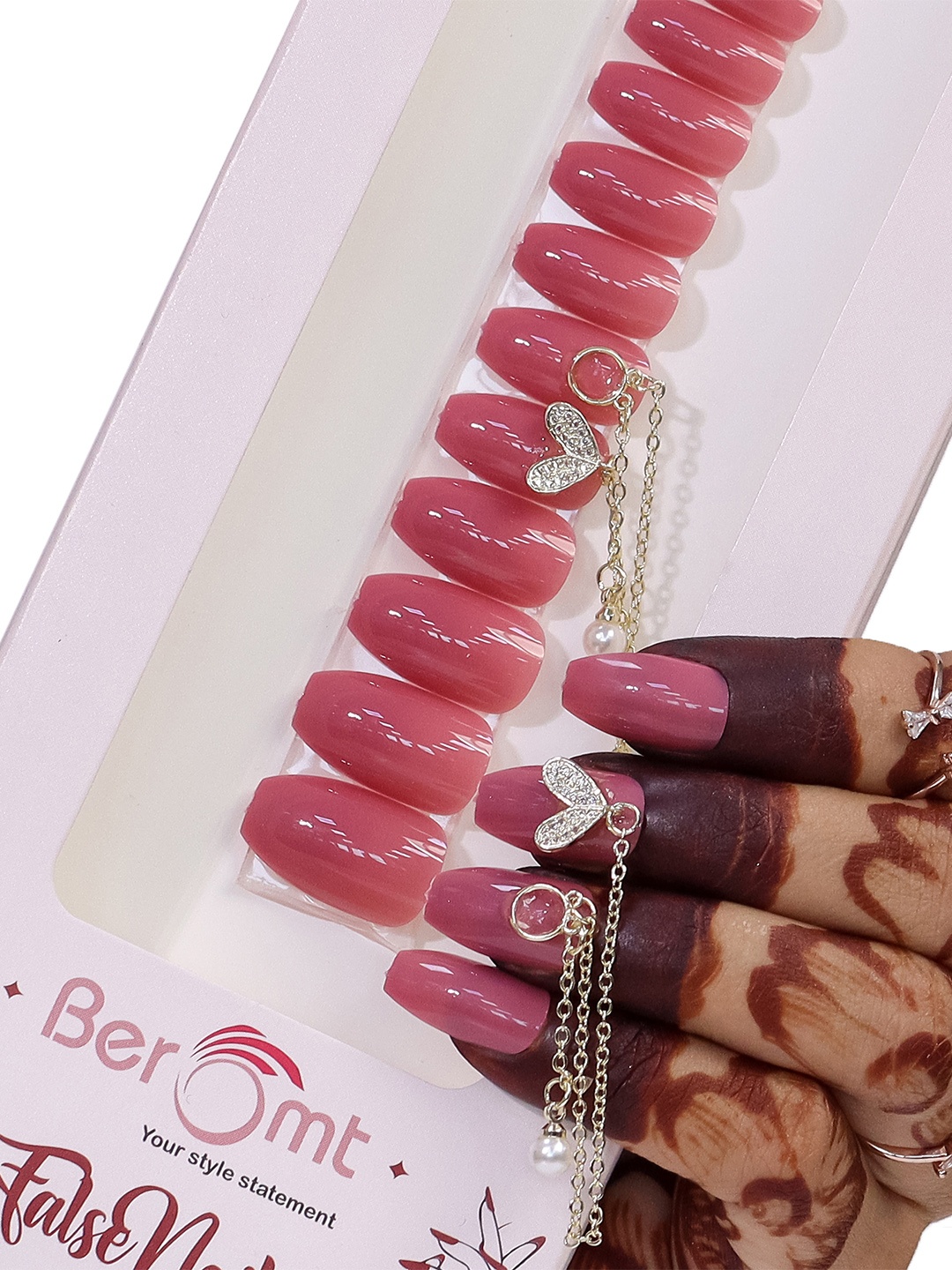 

BEROMT 12 Pcs Long-Lasting Reusable Lightweight Salon Finish Press on Nail Tips - 03, Mauve