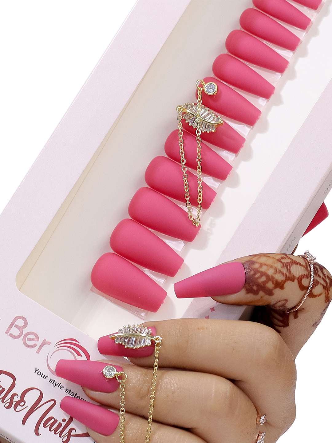 

BEROMT 12 Pcs Long-Lasting Reusable Lightweight Salon Finish Press on Nail Tips - 07, Fuchsia