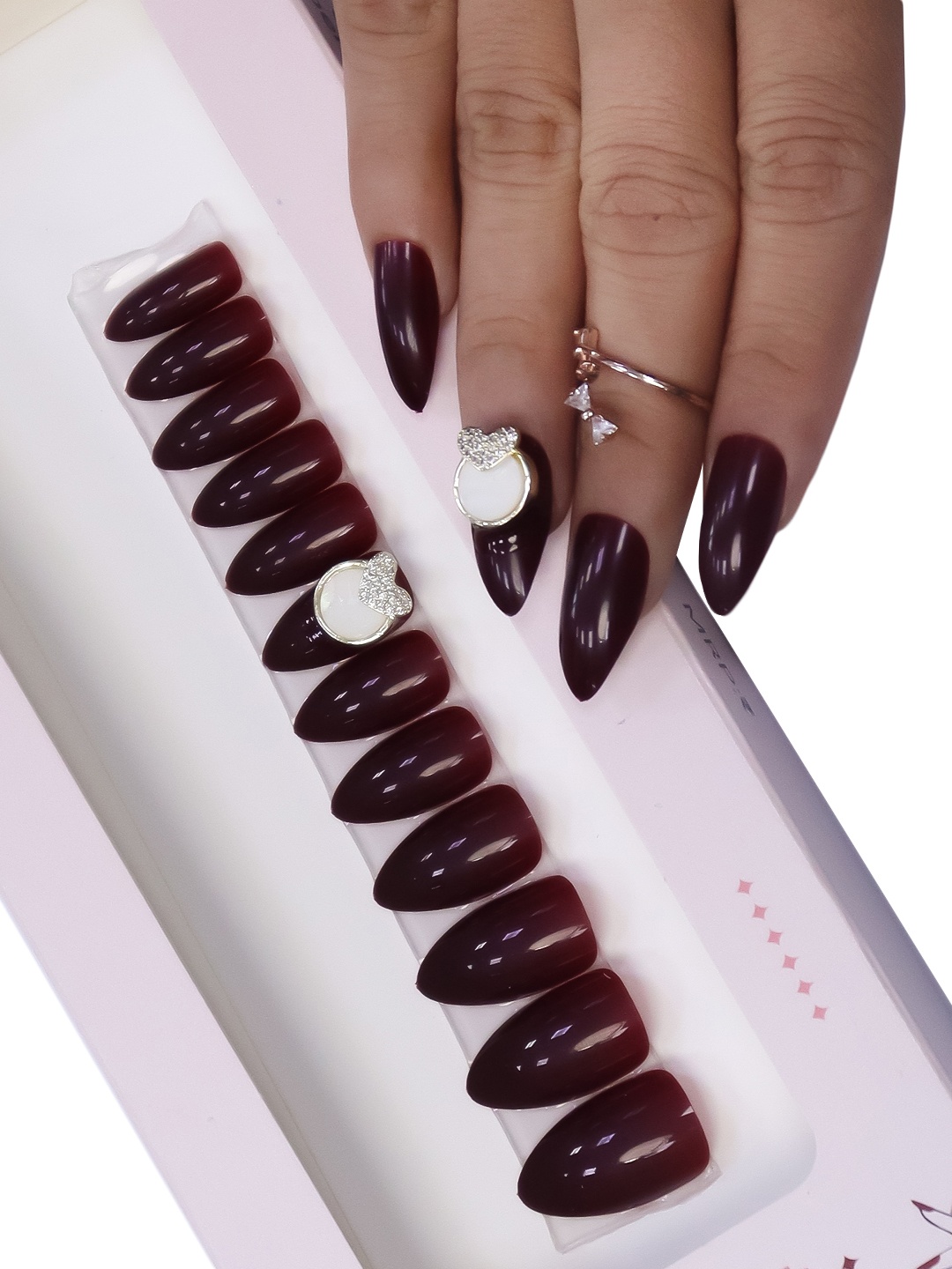 

BEROMT 12 Pieces Unique Charm Salon Finish Press on Nails Set - Shade 04, Red