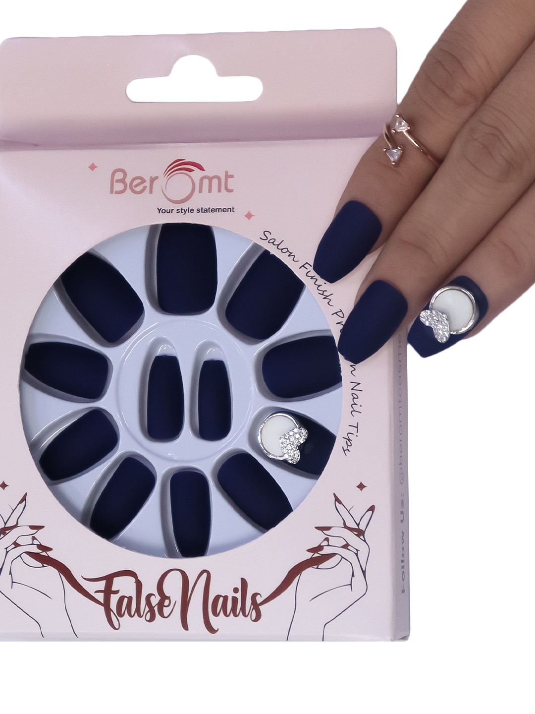 

BEROMT 12 Pieces Unique Charm Salon Finish Press on Nails Set - Shade 05, Blue