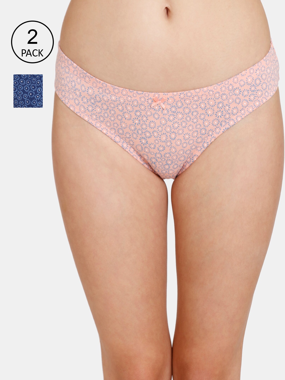 

Rosaline by Zivame Women Pack Of 2 Pink & Blue Printed Pure Cotton Bikini Briefs