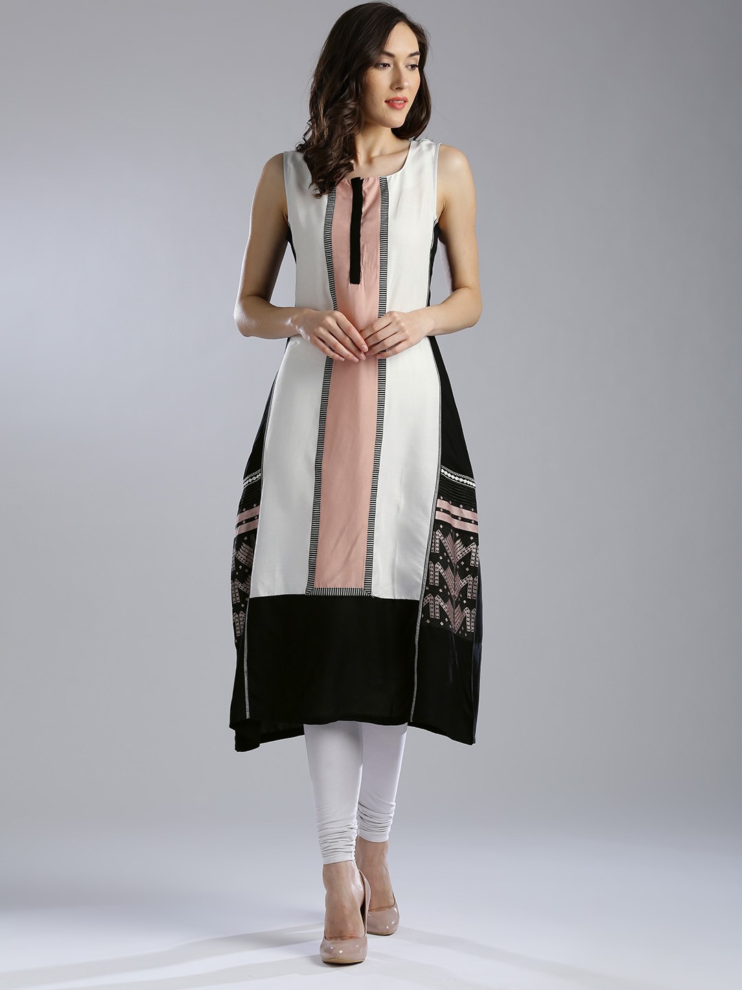 

W Women Black & White A-Line Kurta