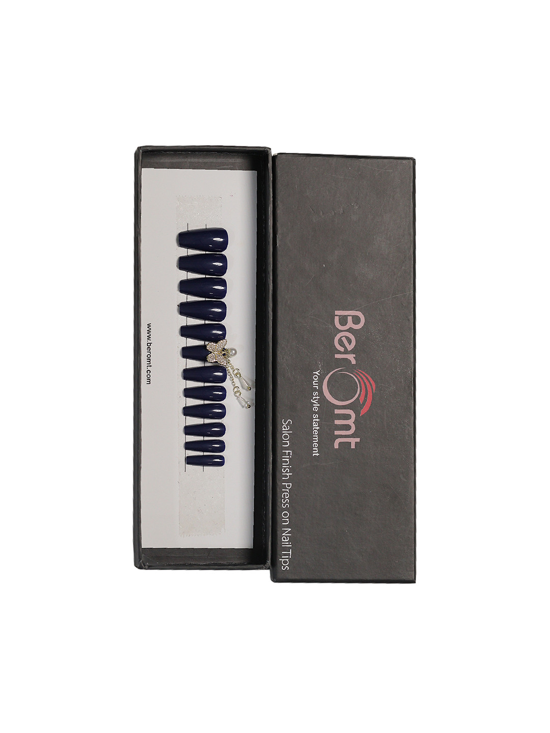 

BEROMT 12 Pcs Long-Lasting Reusable Lightweight Salon Finish Press on Nail Tips-05, Navy blue