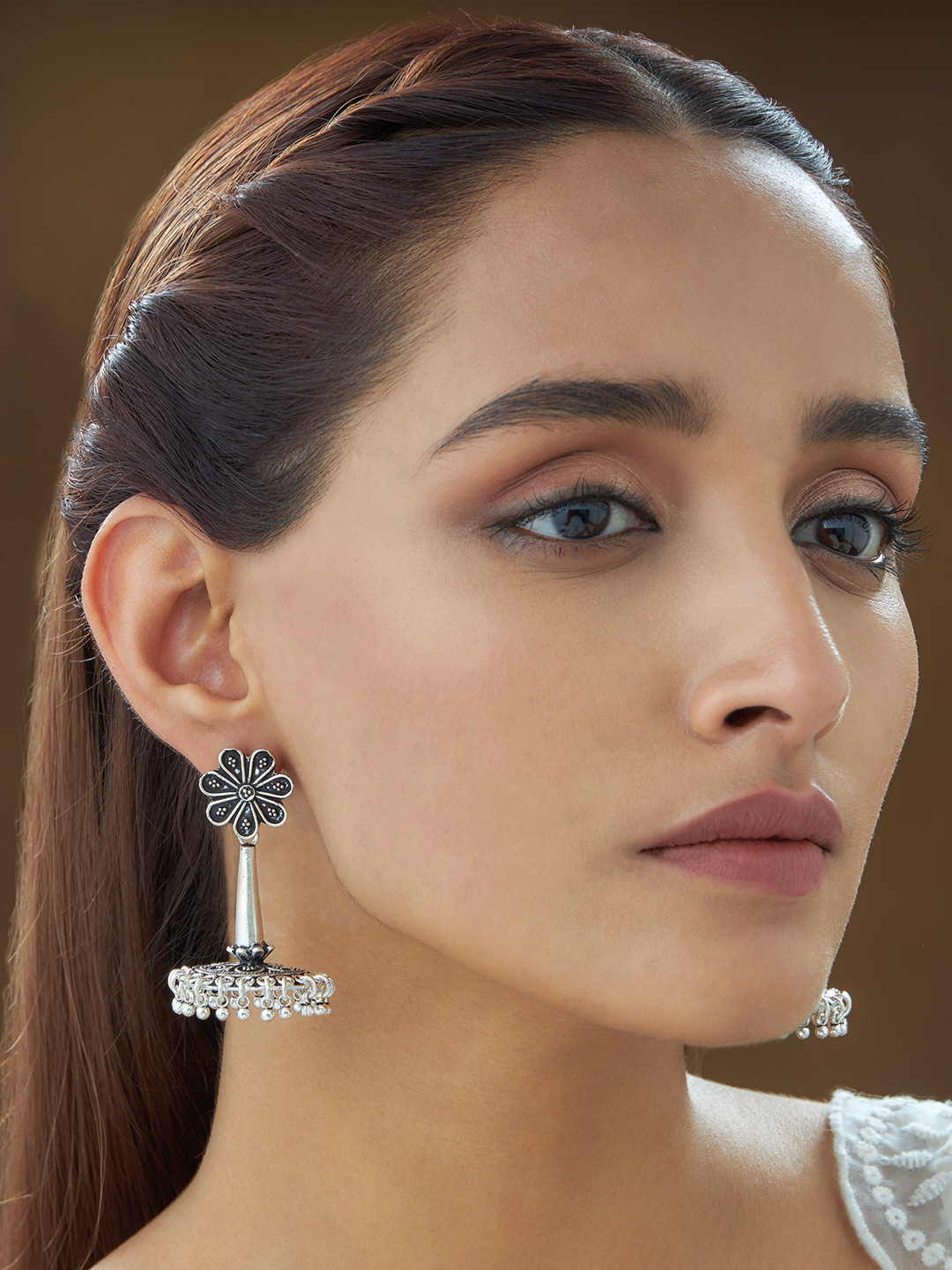 

Kushals Fashion Jewellery 92.5 Silver Floral Jhumkas Earrings, Na