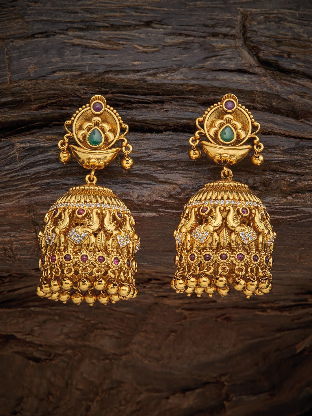 

Kushal's Fashion Jewellery Red Dome Shaped Jhumkas Earrings