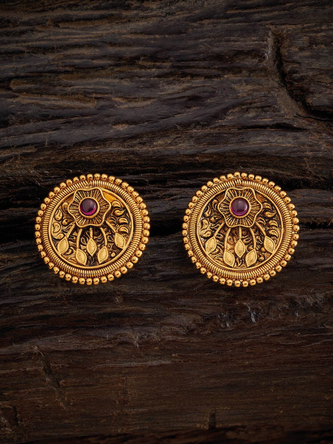 

Kushal's Fashion Jewellery Red Circular Studs Earrings