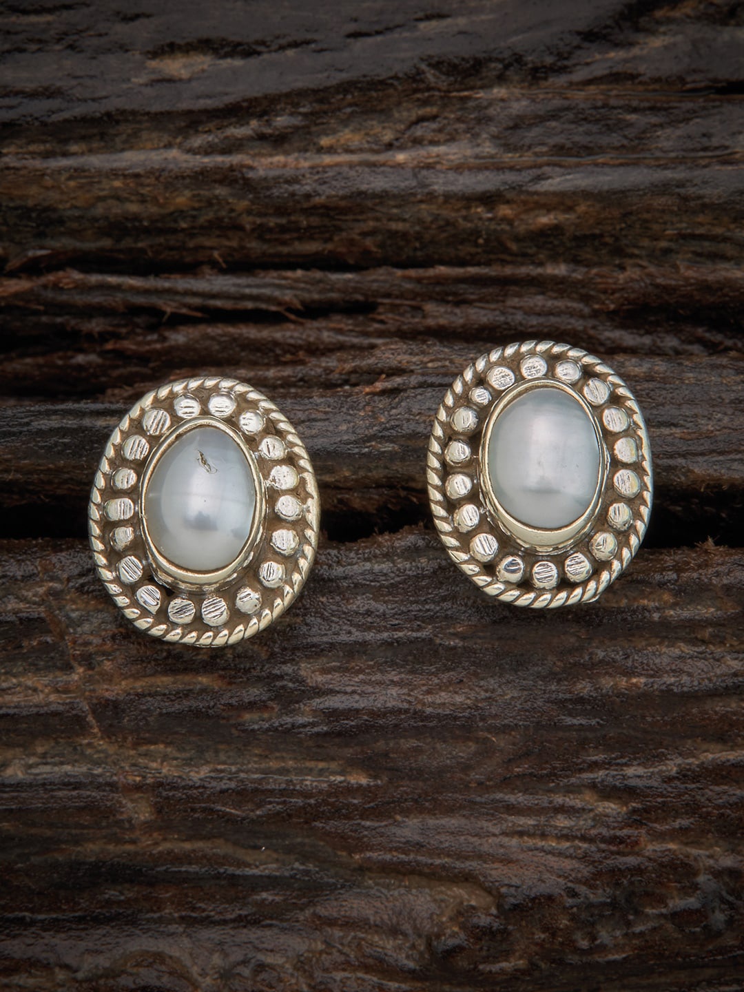 

Kushals Fashion Jewellery 92.5 Silver White Oval Studs Earrings