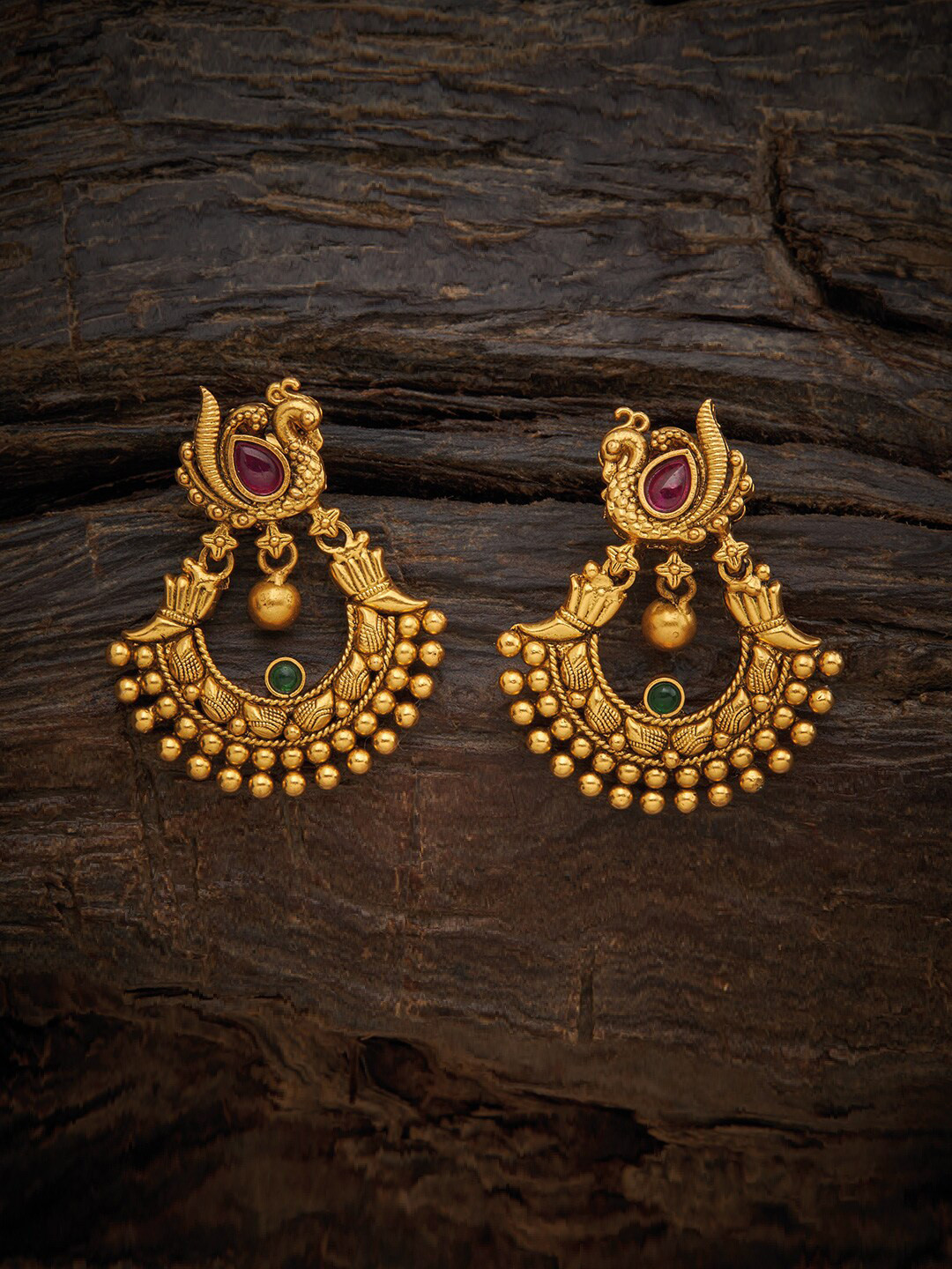 

Kushal's Fashion Jewellery Red Peacock Shaped Chandbalis Earrings