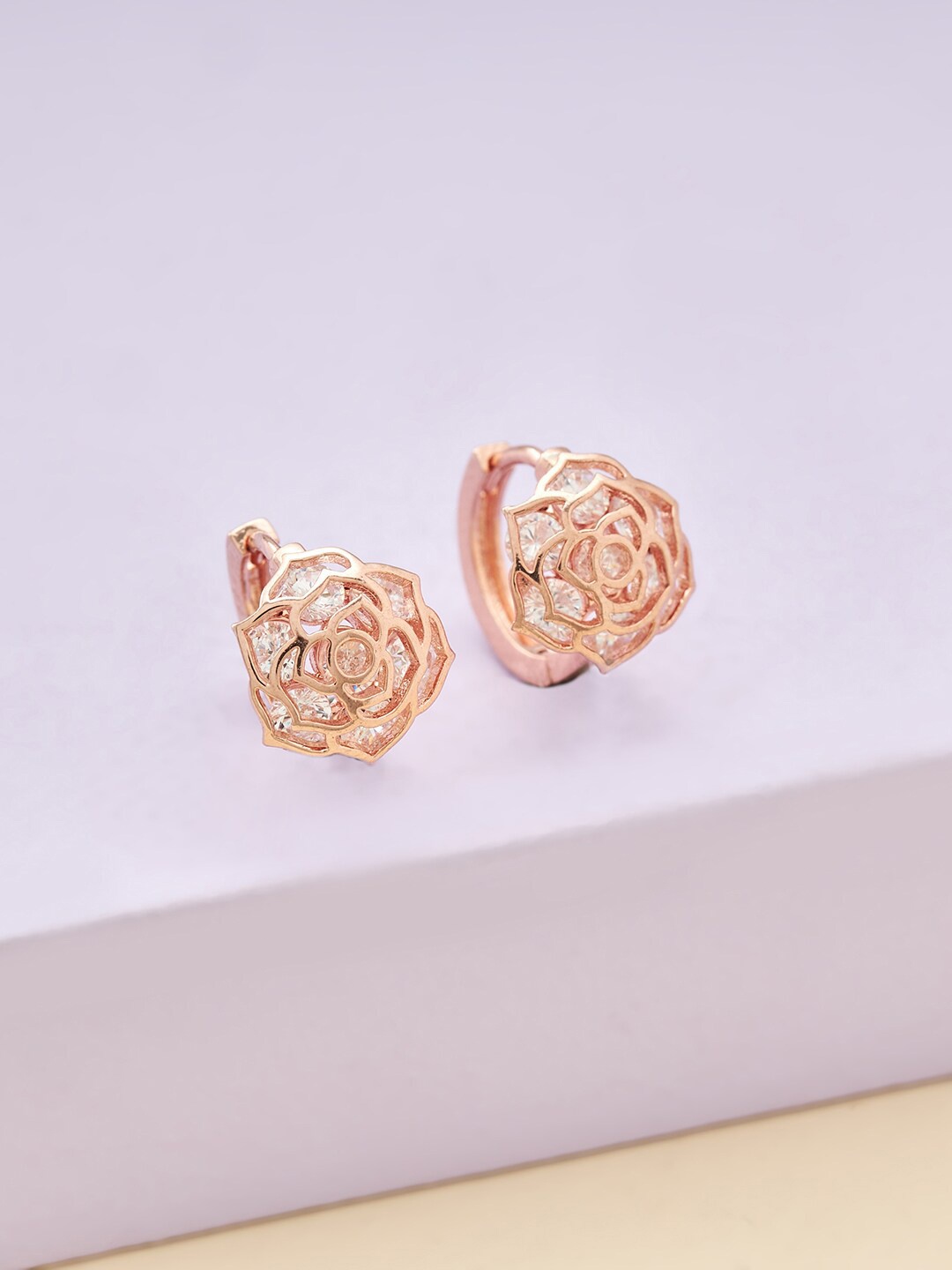 

Kushal's Fashion Jewellery White Floral Half Hoop Earrings
