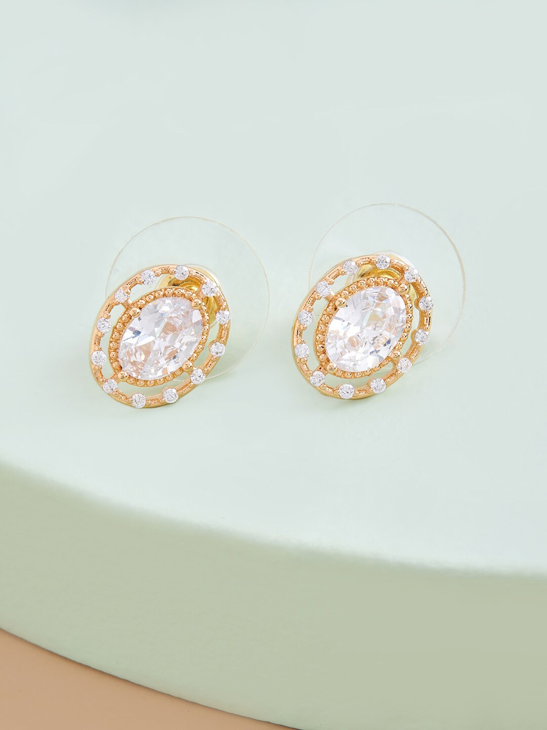 

Kushal's Fashion Jewellery White Oval Studs Earrings