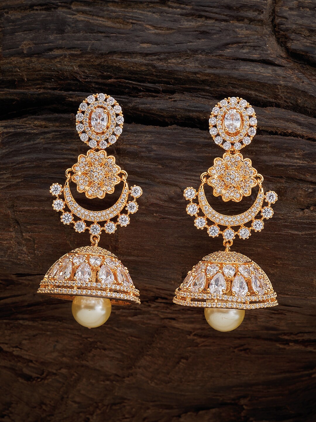 

Kushal's Fashion Jewellery White Crescent Shaped Jhumkas Earrings