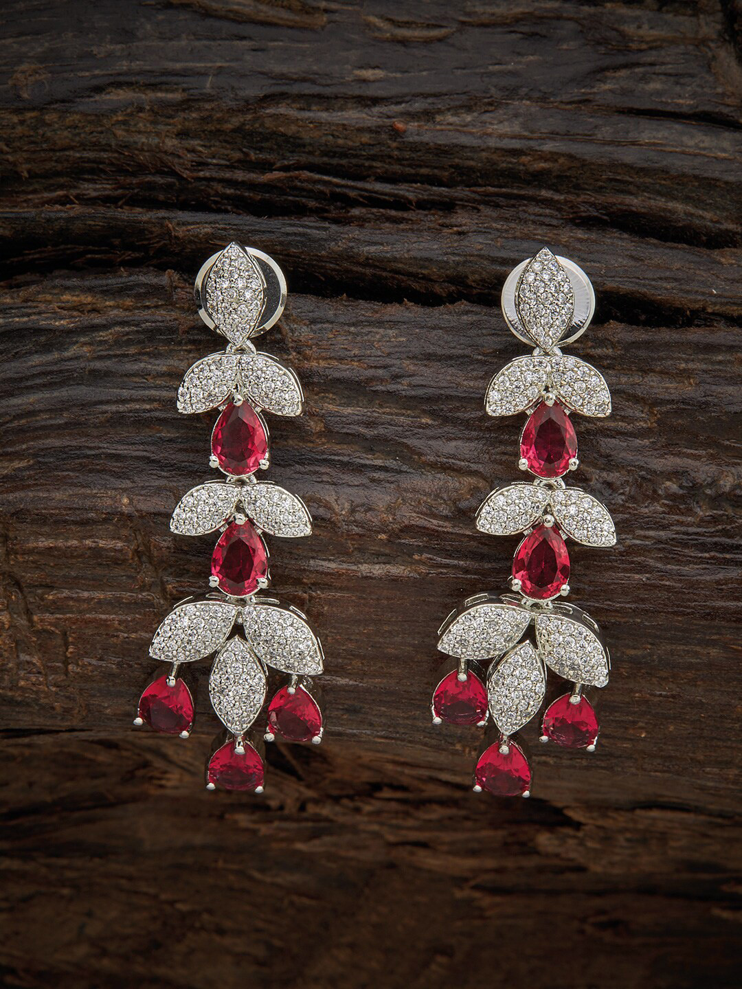 

Kushal's Fashion Jewellery Red Leaf Shaped Ear Cuff Earrings