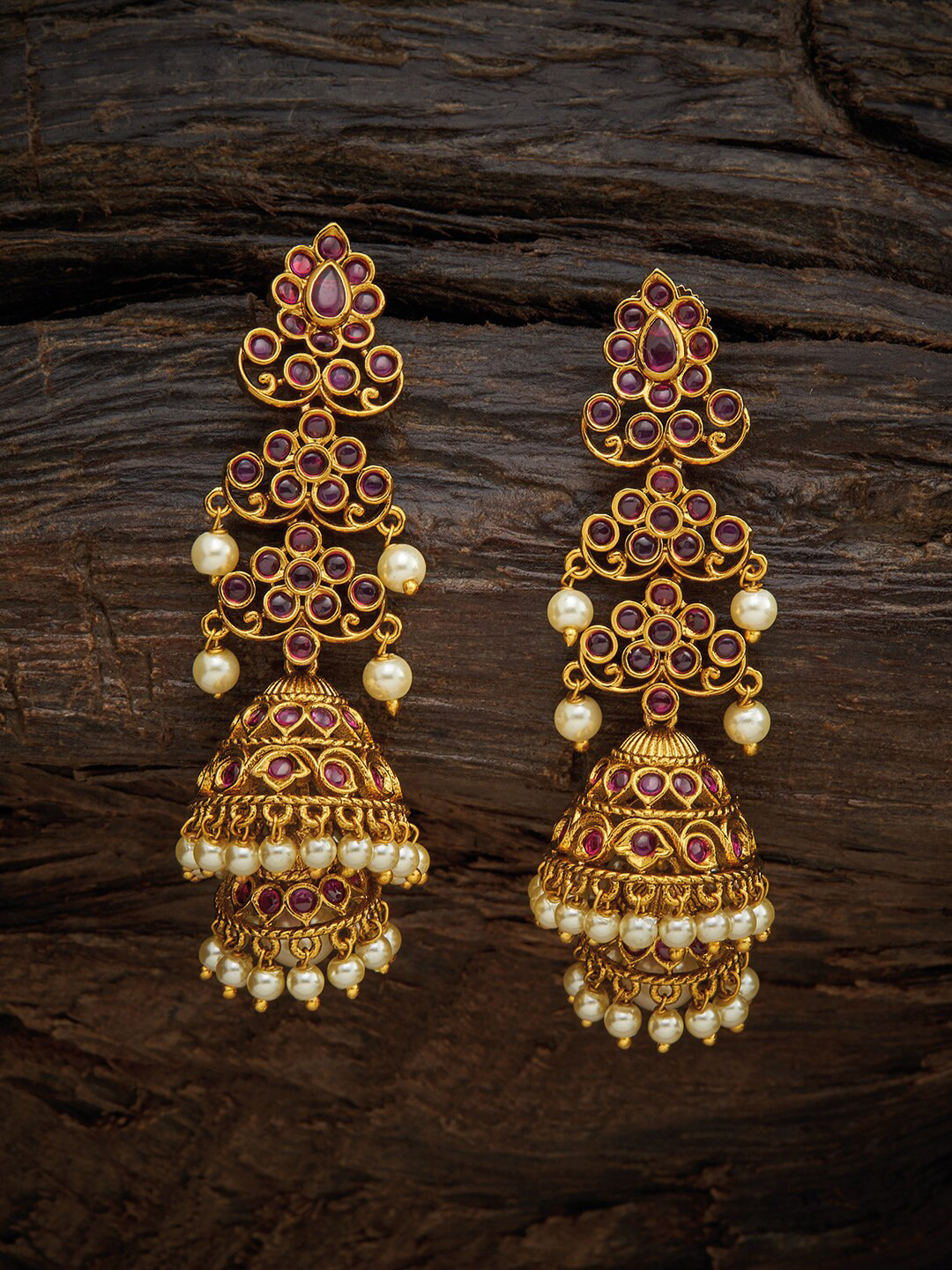 

Kushal's Fashion Jewellery Red Classic Jhumkas Earrings