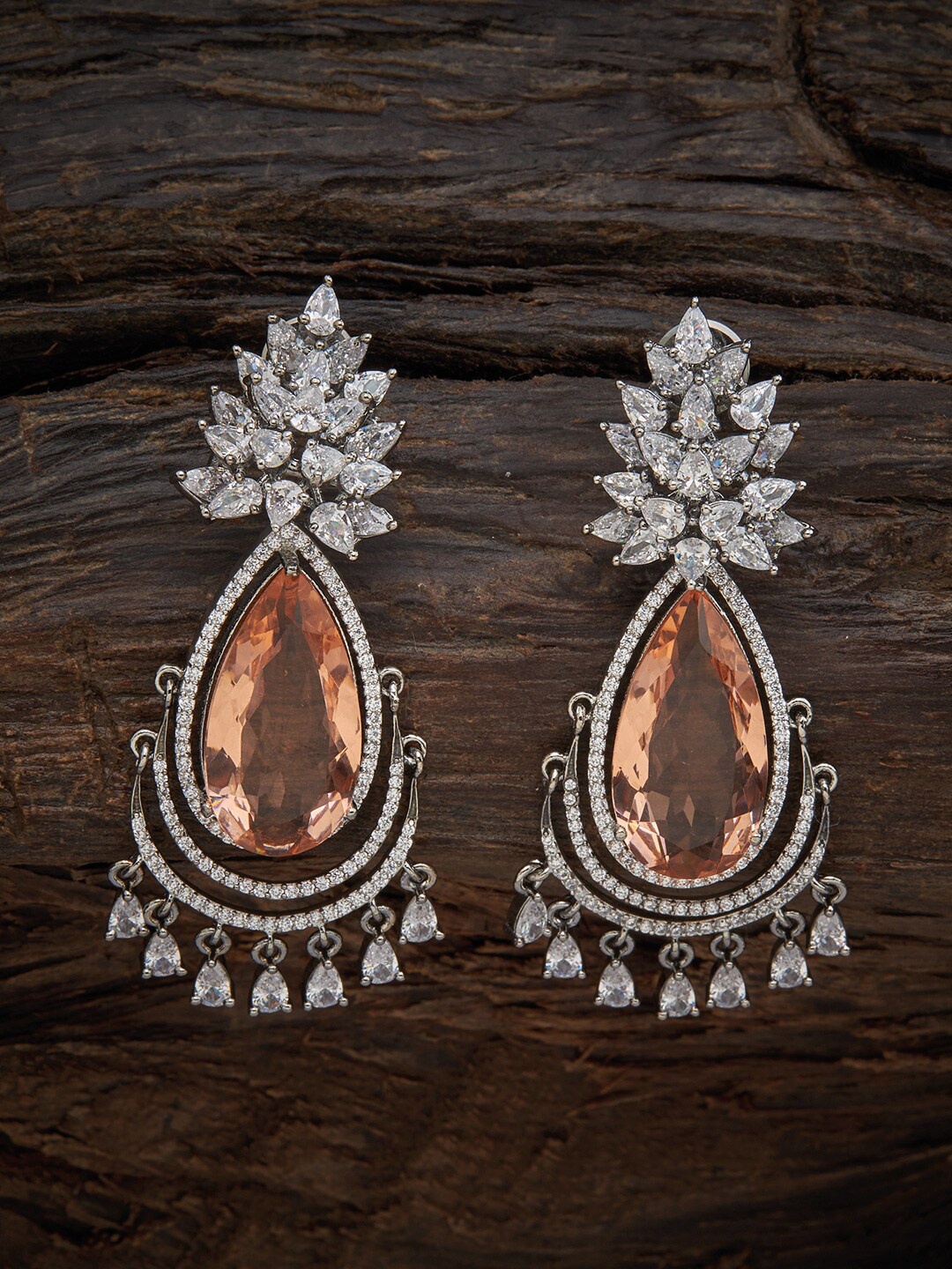 

Kushal's Fashion Jewellery Peach-Coloured Teardrop Shaped Drop Earrings