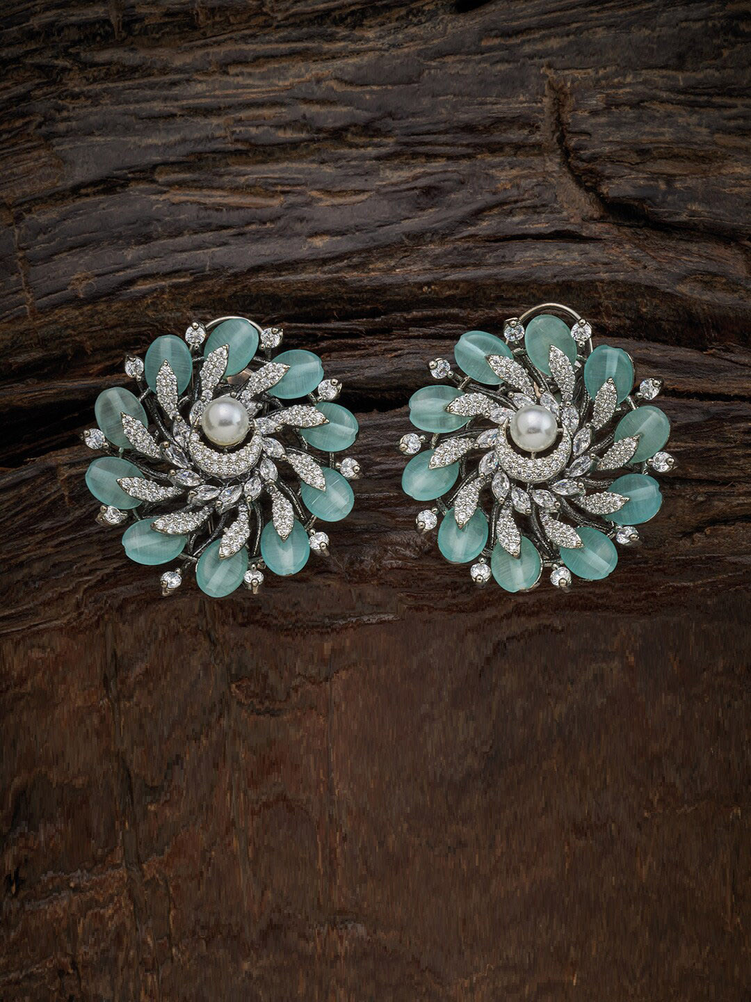 

Kushal's Fashion Jewellery Sea Green Floral Studs Earrings