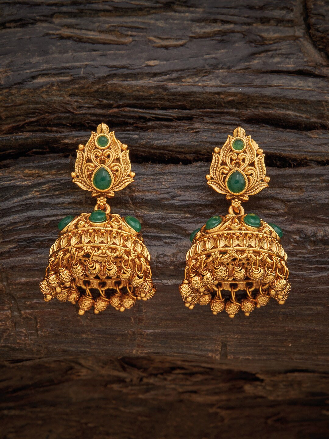 

Kushal's Fashion Jewellery Green Dome Shaped Jhumkas Earrings