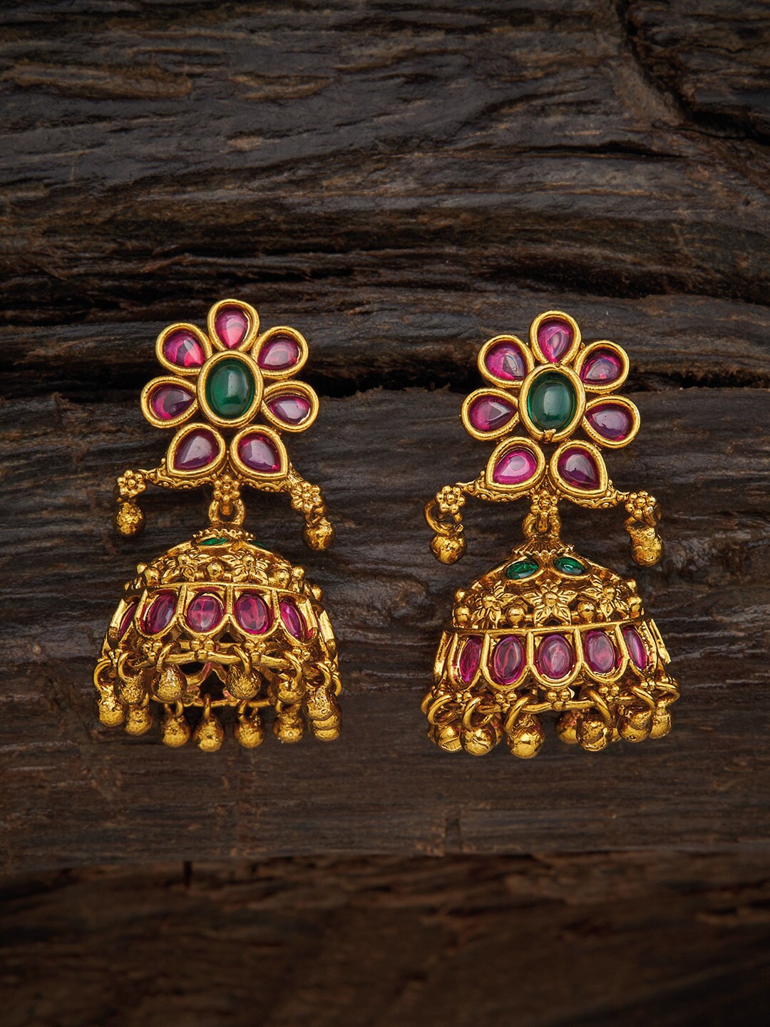 

Kushal's Fashion Jewellery Red Floral Jhumkas Earrings