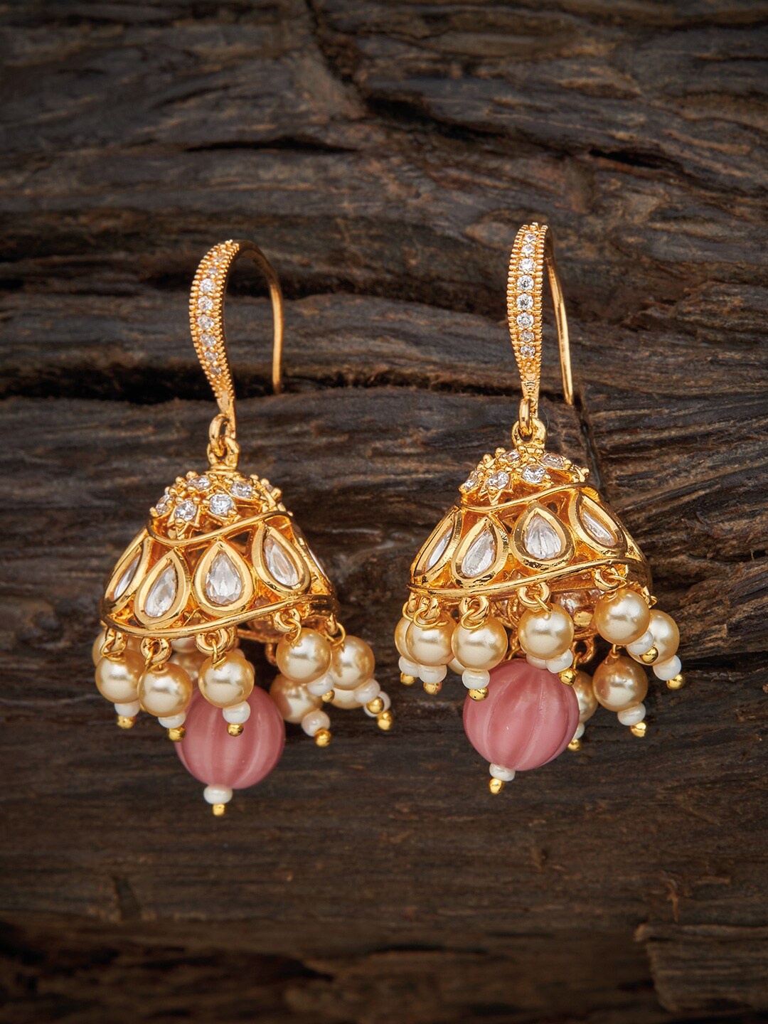

Kushal's Fashion Jewellery Pink Dome Shaped Jhumkas Earrings