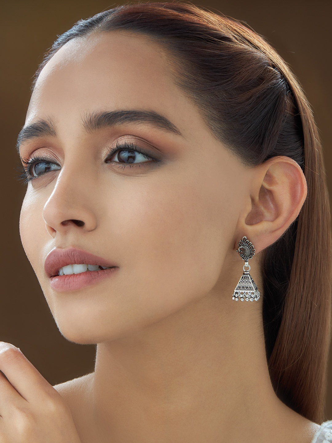 

Kushal's Fashion Jewellery 92.5 Silver Peacock Shaped Jhumkas Earrings, Na
