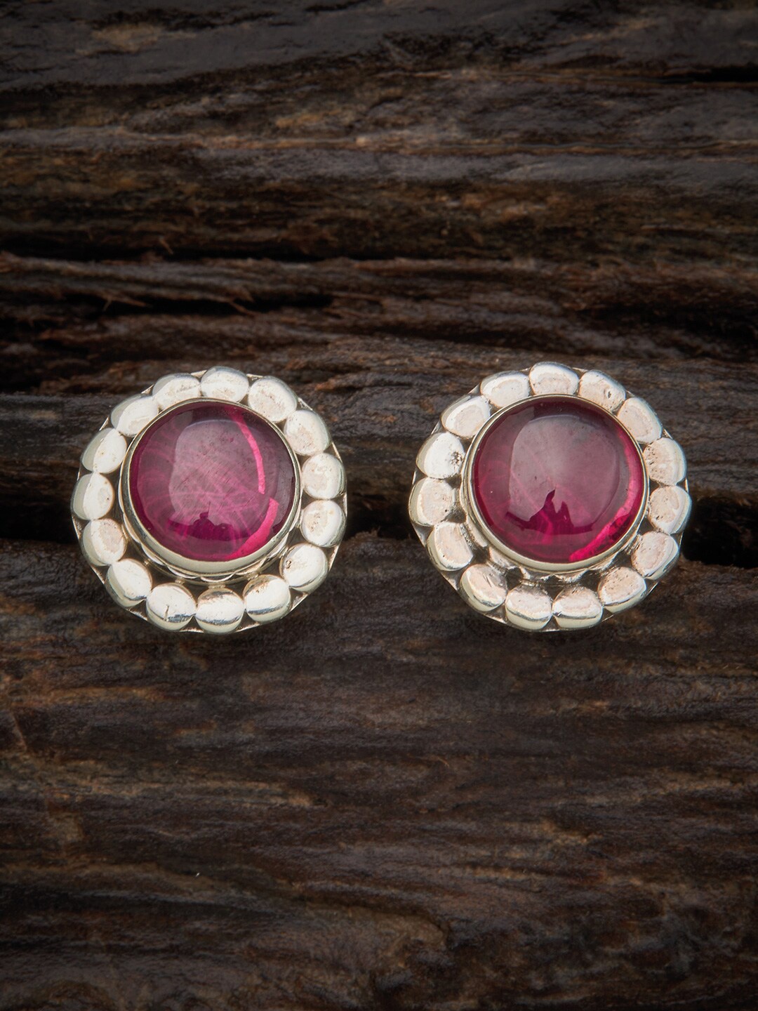 

Kushal's Fashion Jewellery Red 92.5 Silver Circular Studs Earrings