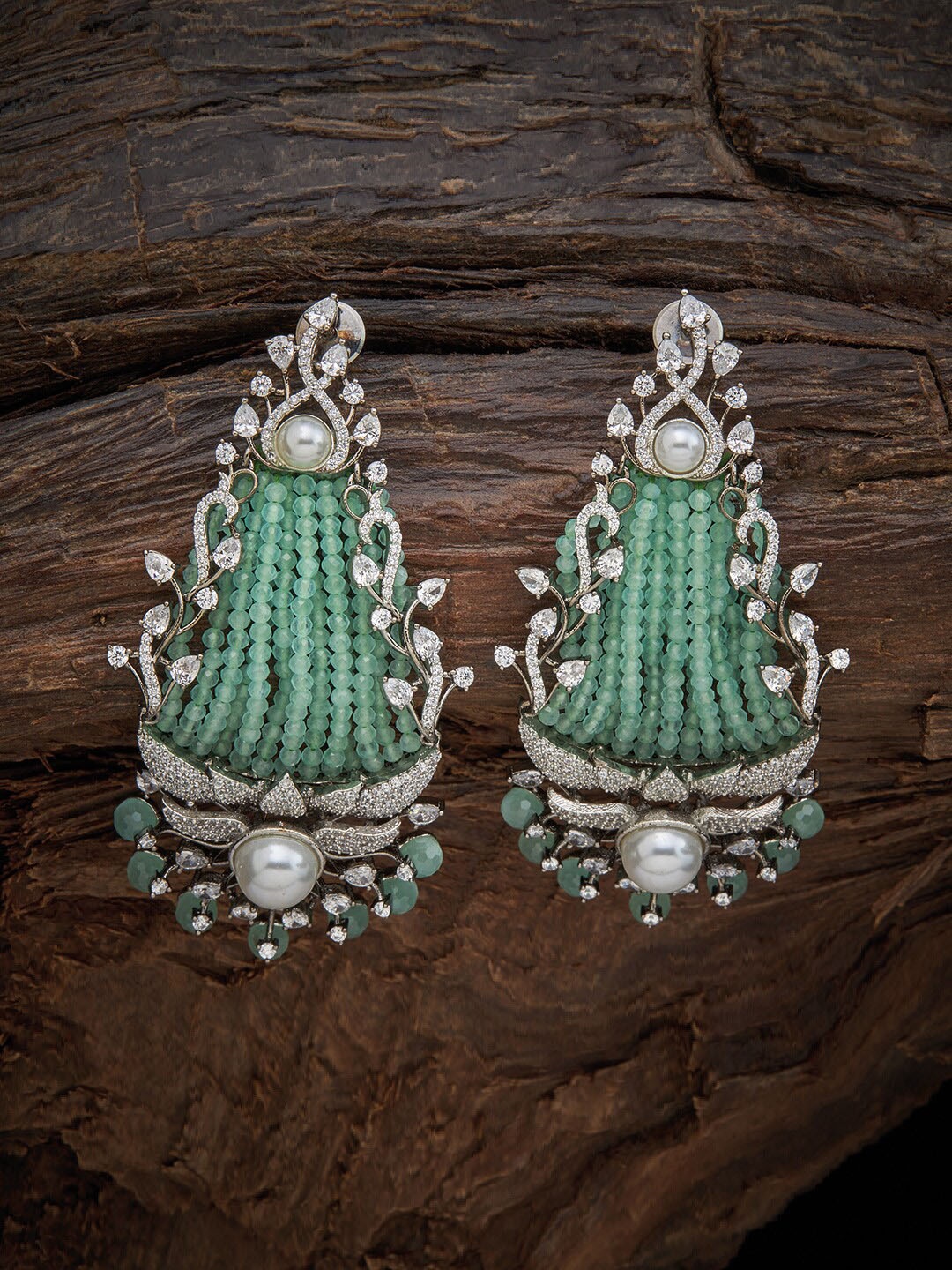

Kushal's Fashion Jewellery Sea Green Floral Ear Cuff Earrings