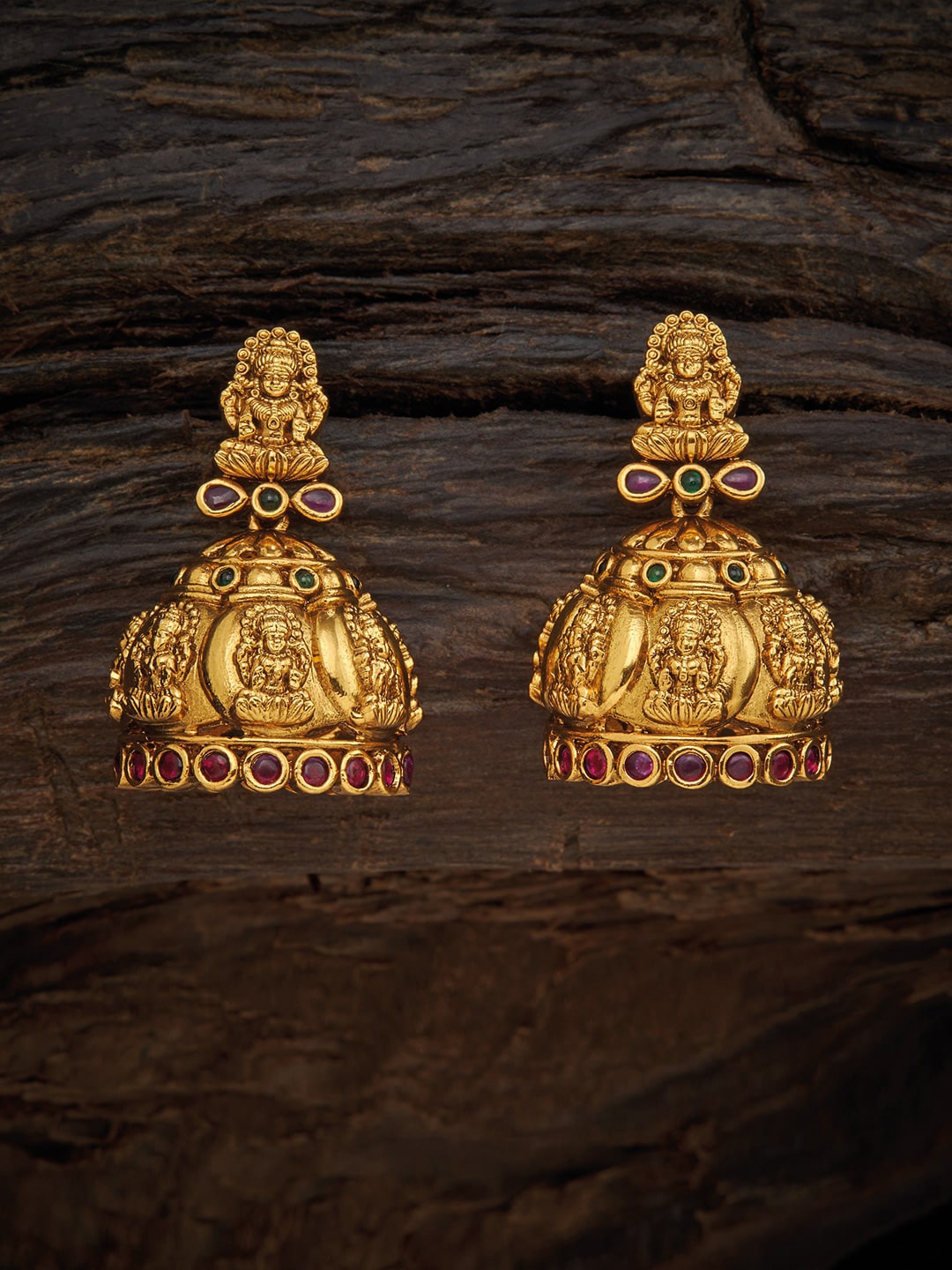 

Kushal's Fashion Jewellery Red Dome Shaped Jhumkas Earrings