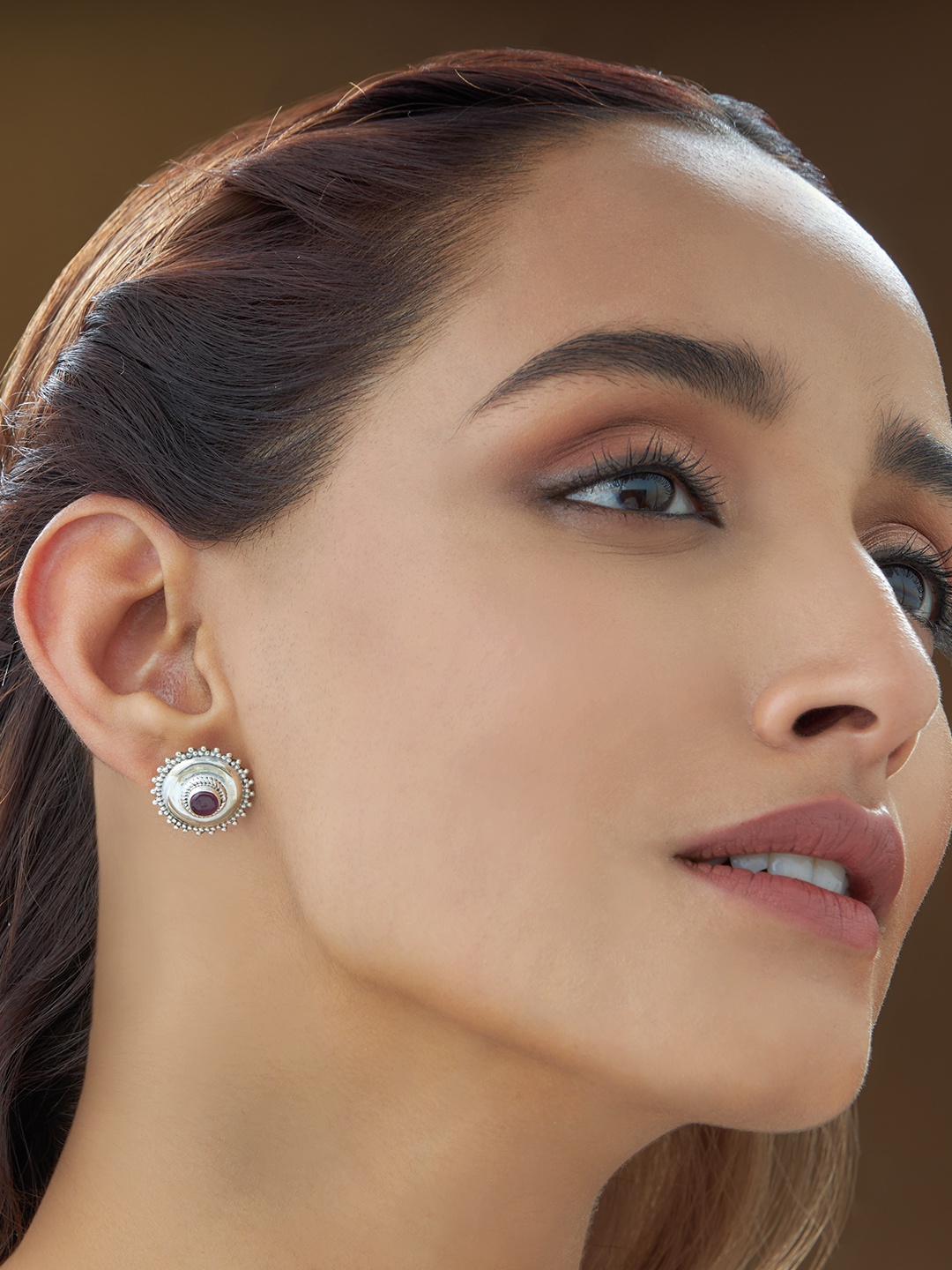 

Kushals Fashion Jewellery 92.5 Silver Red Circular Studs Earrings