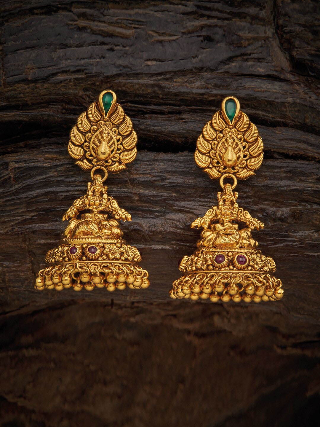 

Kushals Fashion Jewellery 92.5 Silver Red Dome Shaped Jhumkas Earrings