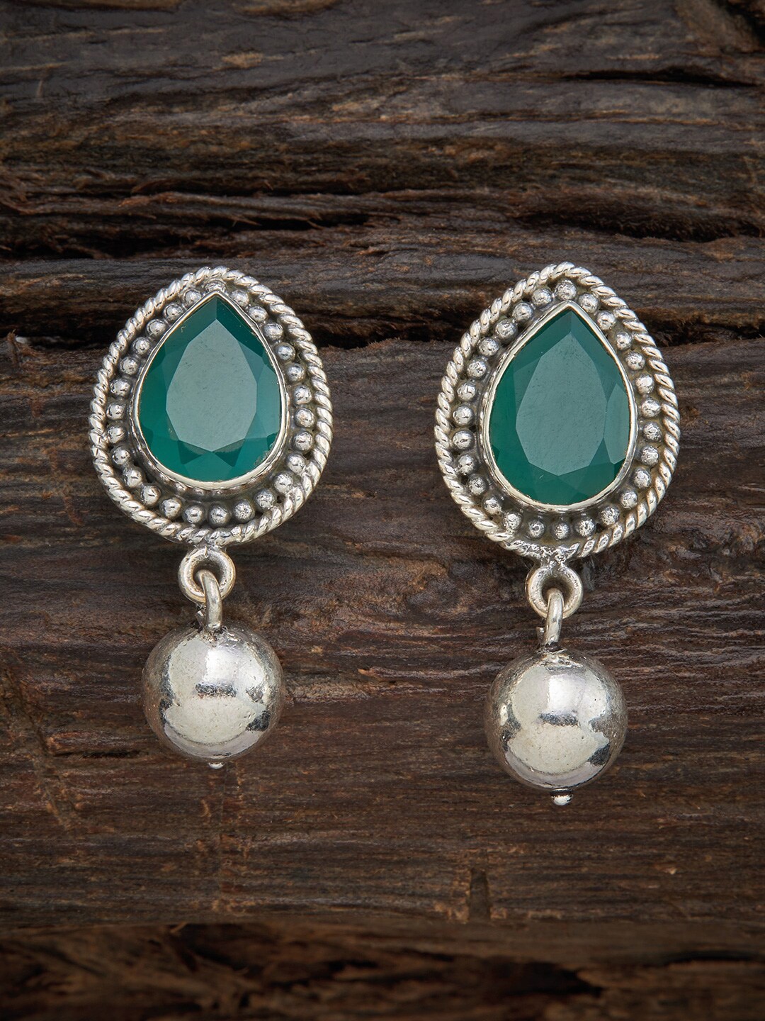 

Kushals Fashion Jewellery 92.5 Siver Green Teardrop Shaped Jhumkas Earrings