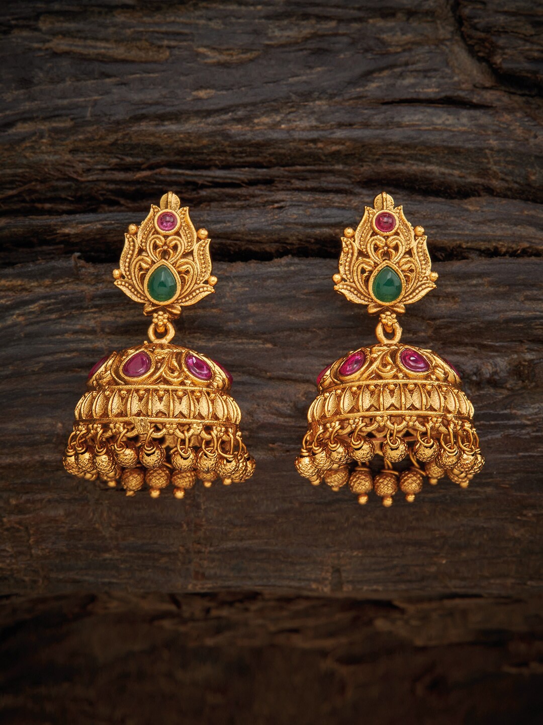 

Kushal's Fashion Jewellery Red Dome Shaped Jhumkas Earrings
