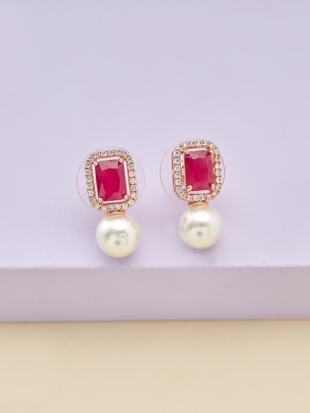 

Kushal's Fashion Jewellery Red Spherical Drop Earrings