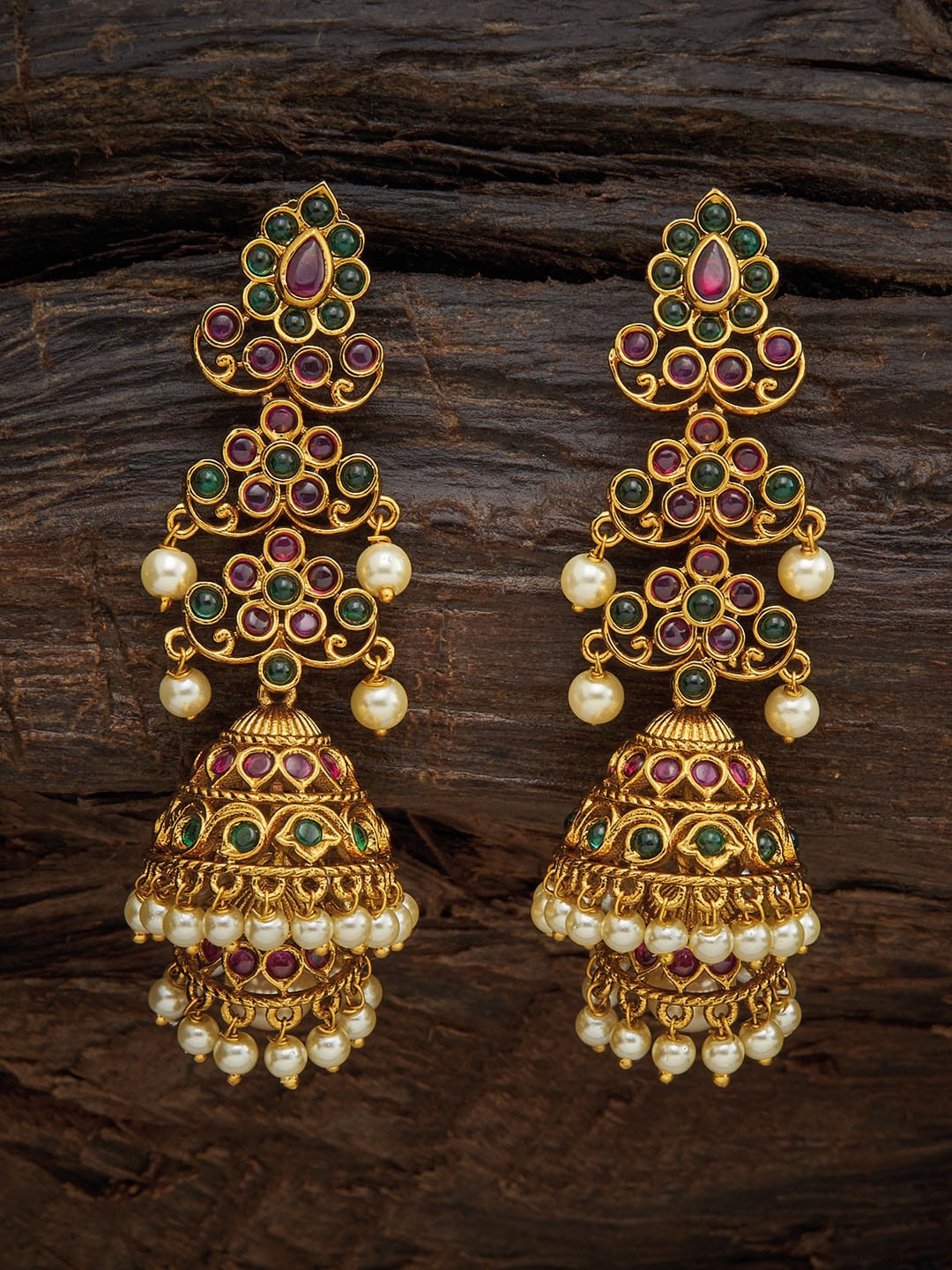 

Kushal's Fashion Jewellery Red Classic Jhumkas Earrings