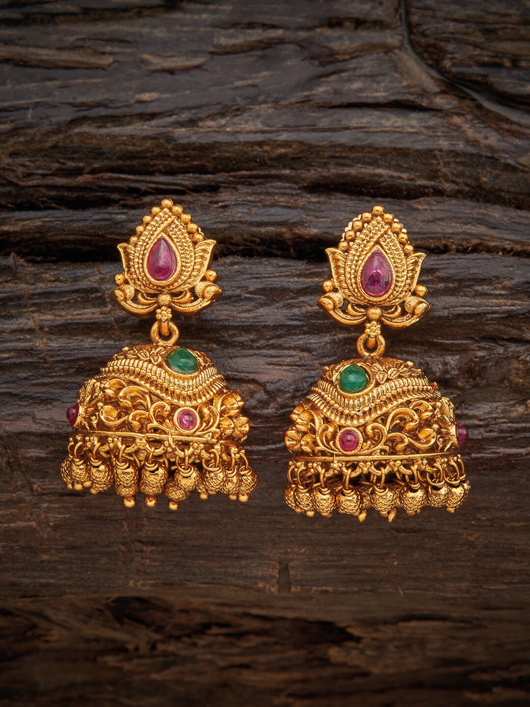 

Kushal's Fashion Jewellery Red Dome Shaped Jhumkas Earrings