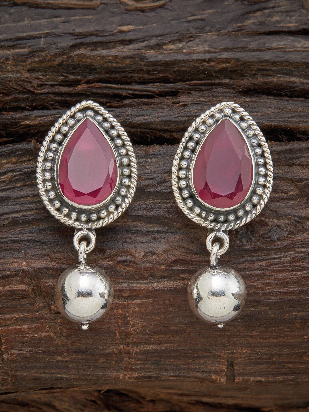 

Kushal's Fashion Jewellery Red Teardrop Shaped 92.5 Silver Hoop Earrings