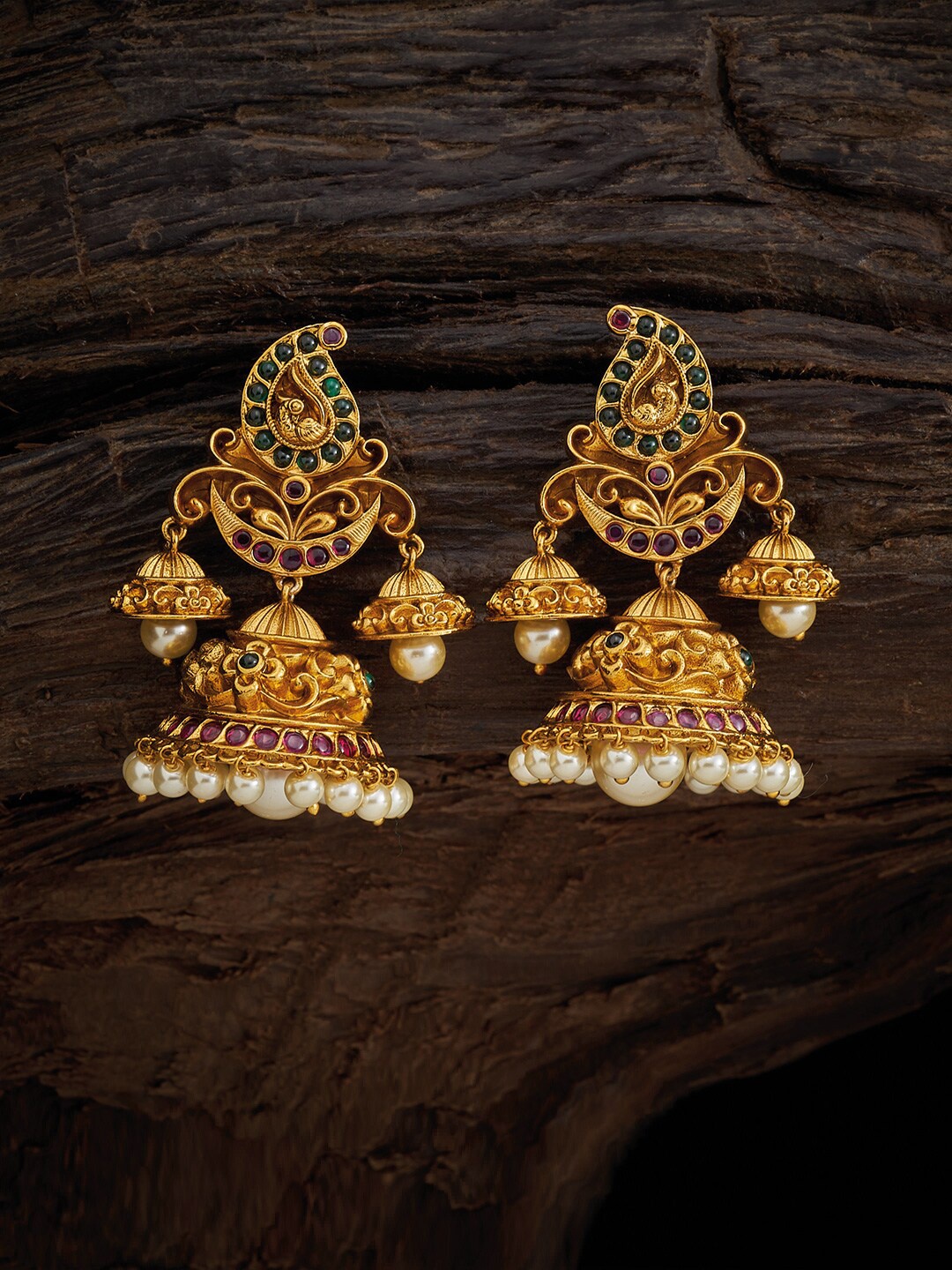 

Kushal's Fashion Jewellery Red Paisley Shaped Jhumkas Earrings