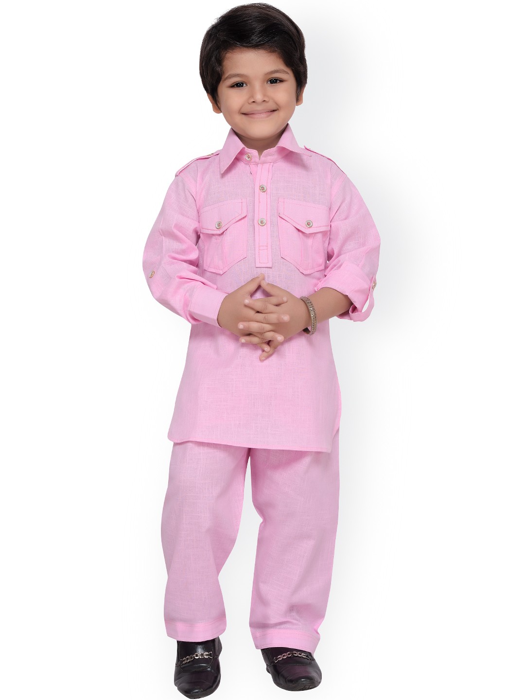 

Aj DEZInES Boys Pink Solid Kurta with Salwar