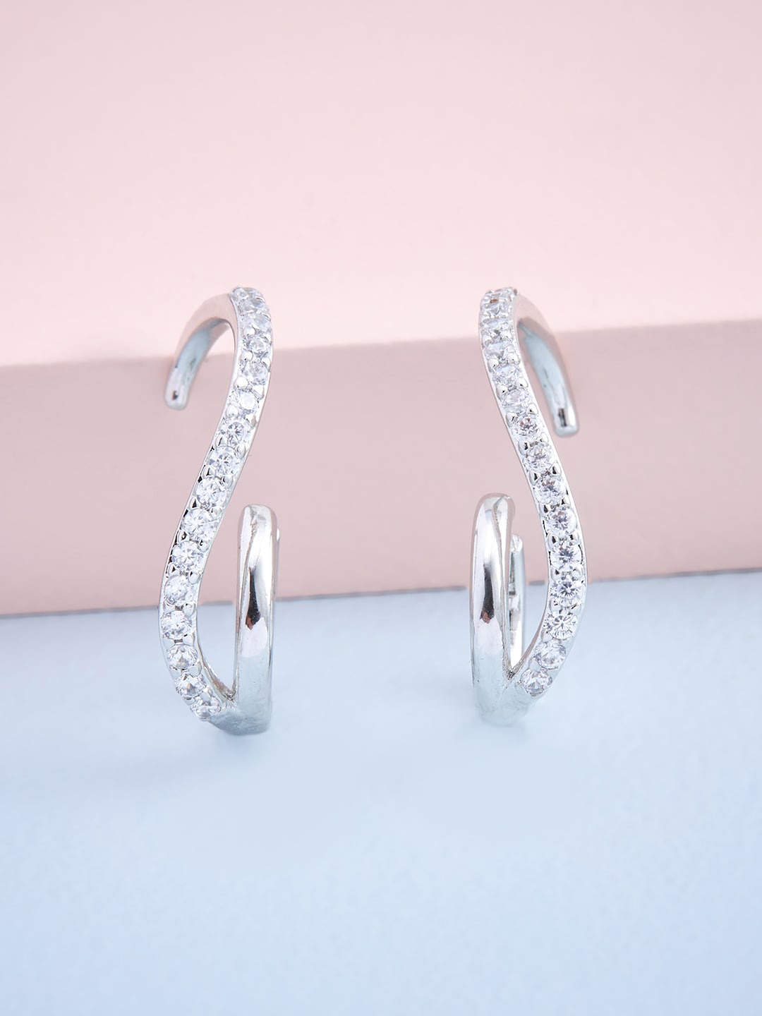 

Kushal's Fashion Jewellery White Contemporary Half Hoop Earrings