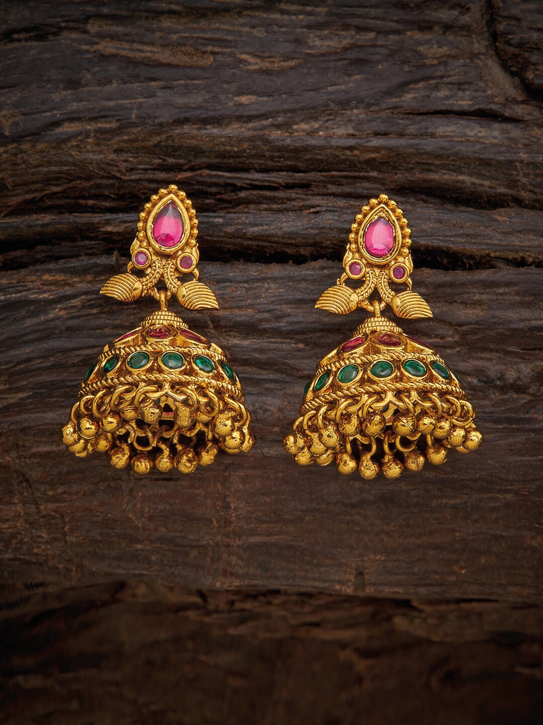 

Kushal's Fashion Jewellery Red Dome Shaped Jhumkas Earrings