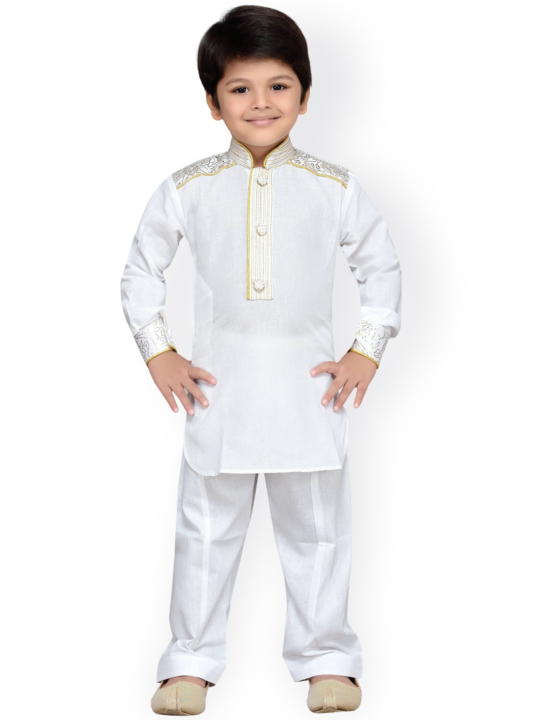 

Aj DEZInES Boys White Solid Kurta with Pyjama